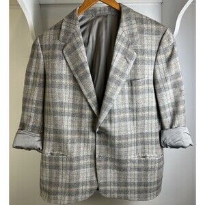 Vintage Oversized Plaid Blazer Grey Brown Uptown Cool Girl Aesthetic Size 44 XL